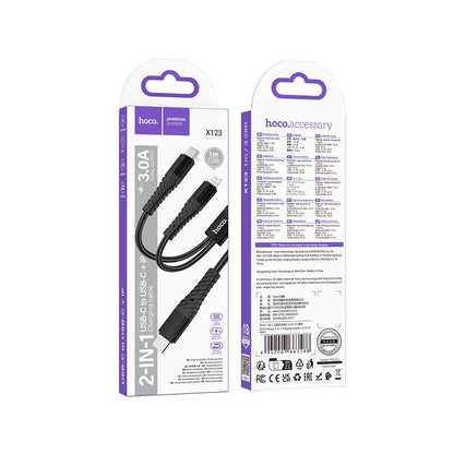 USB-C - Lightning / USB-C Ladekabel HOCO X123, 10W, 1m, Svart