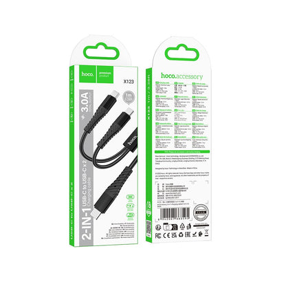 USB-C Ladekabel - 2 x USB-C HOCO X123, 10W, 1m, Svart