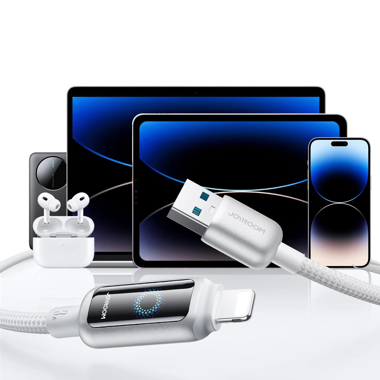 USB-A - Lightning Joyroom S-A55 StarFlight Display data- og ladekabel, 18W, 1.2m, Hvit