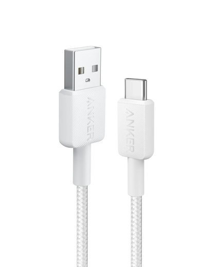 Data- og ladekabel USB-A - USB-C Anker 322, 18W, 1.8m, Hvit A81H6G21