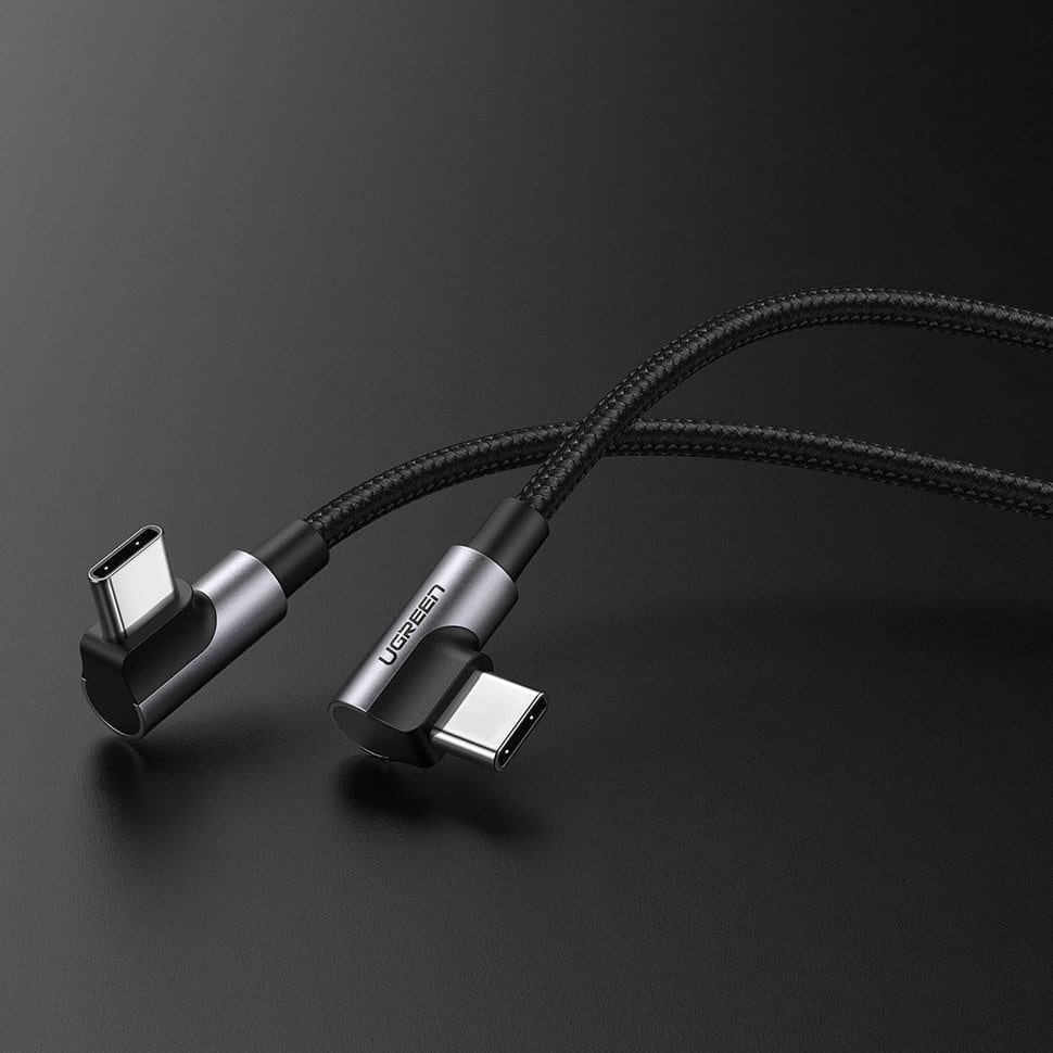 USB-C til USB-C data- og ladekabel UGREEN US323 Angled, 60W, 2m, Svart