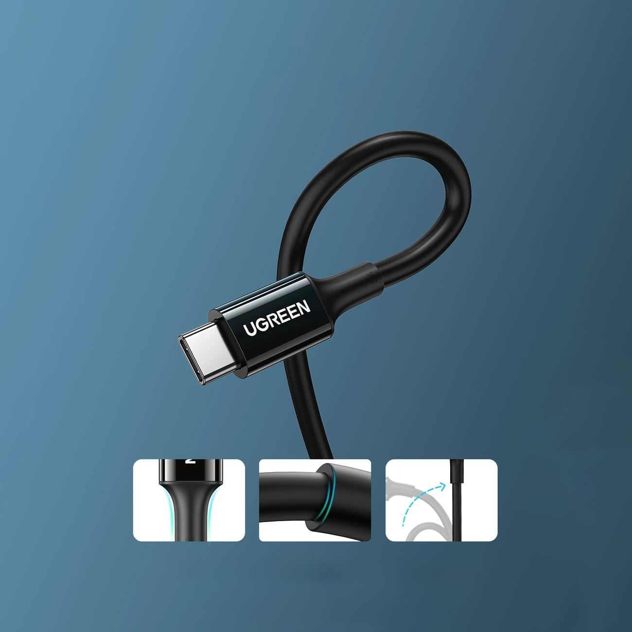 USB-C til USB-C data- og ladekabel UGREEN US300, 100W, 2m, Svart