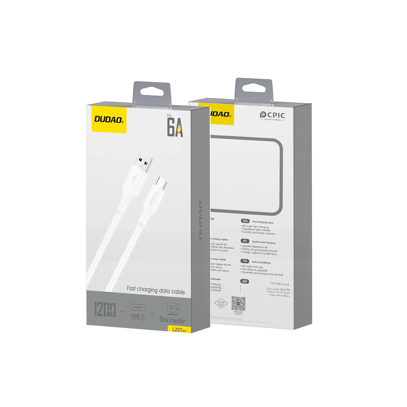Data- og ladekabel USB-A - USB-C Dudao L2sT, 60W, 1.2m, Hvit
