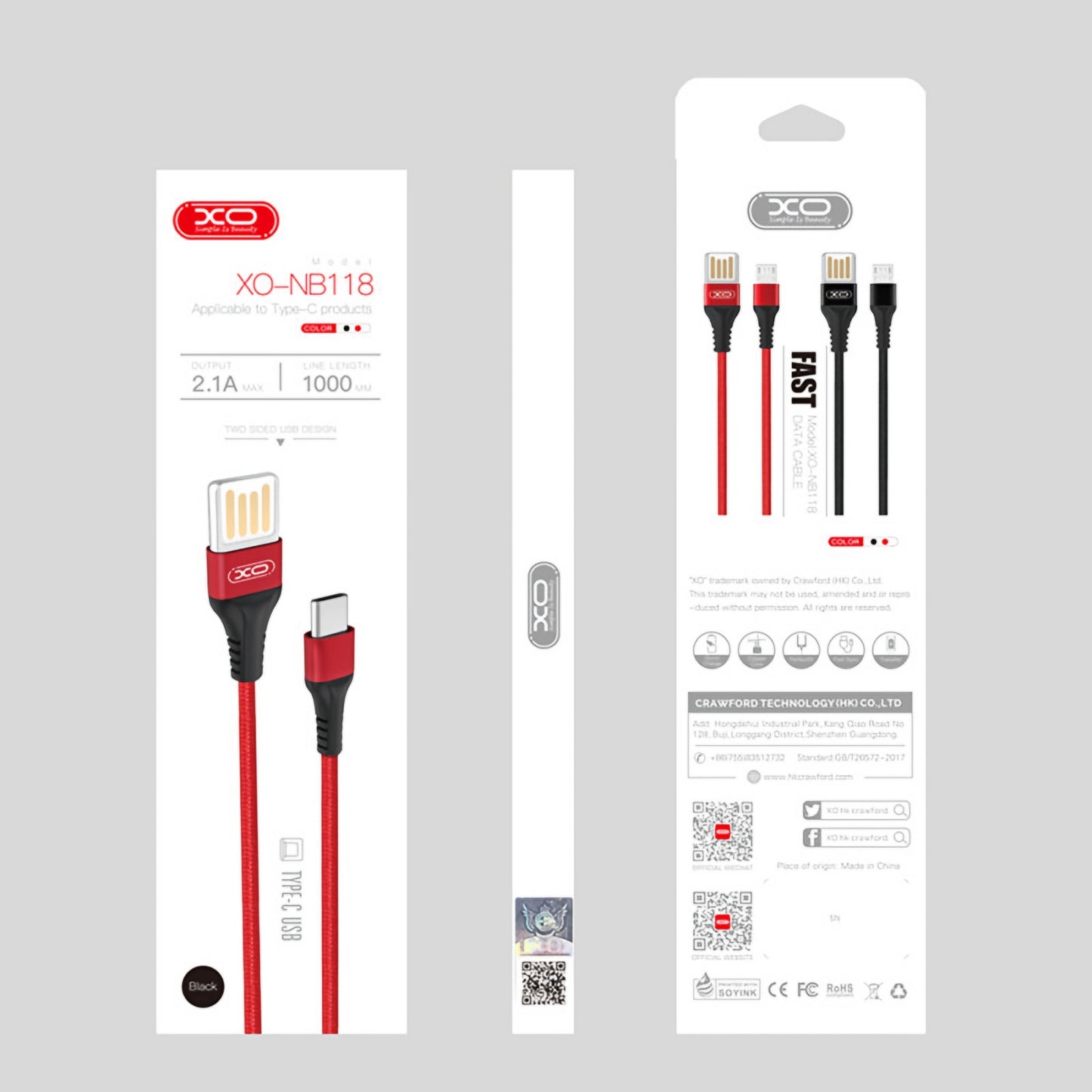 USB-A - microUSB Data- og Ladekabel XO Design NB118, 18W, 1m, Rød