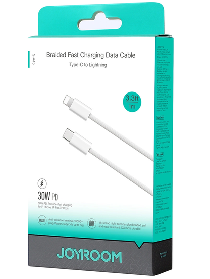 USB-C til Lightning-lade- og datakabel Joyroom S-A45, 30W, 1m, Hvit