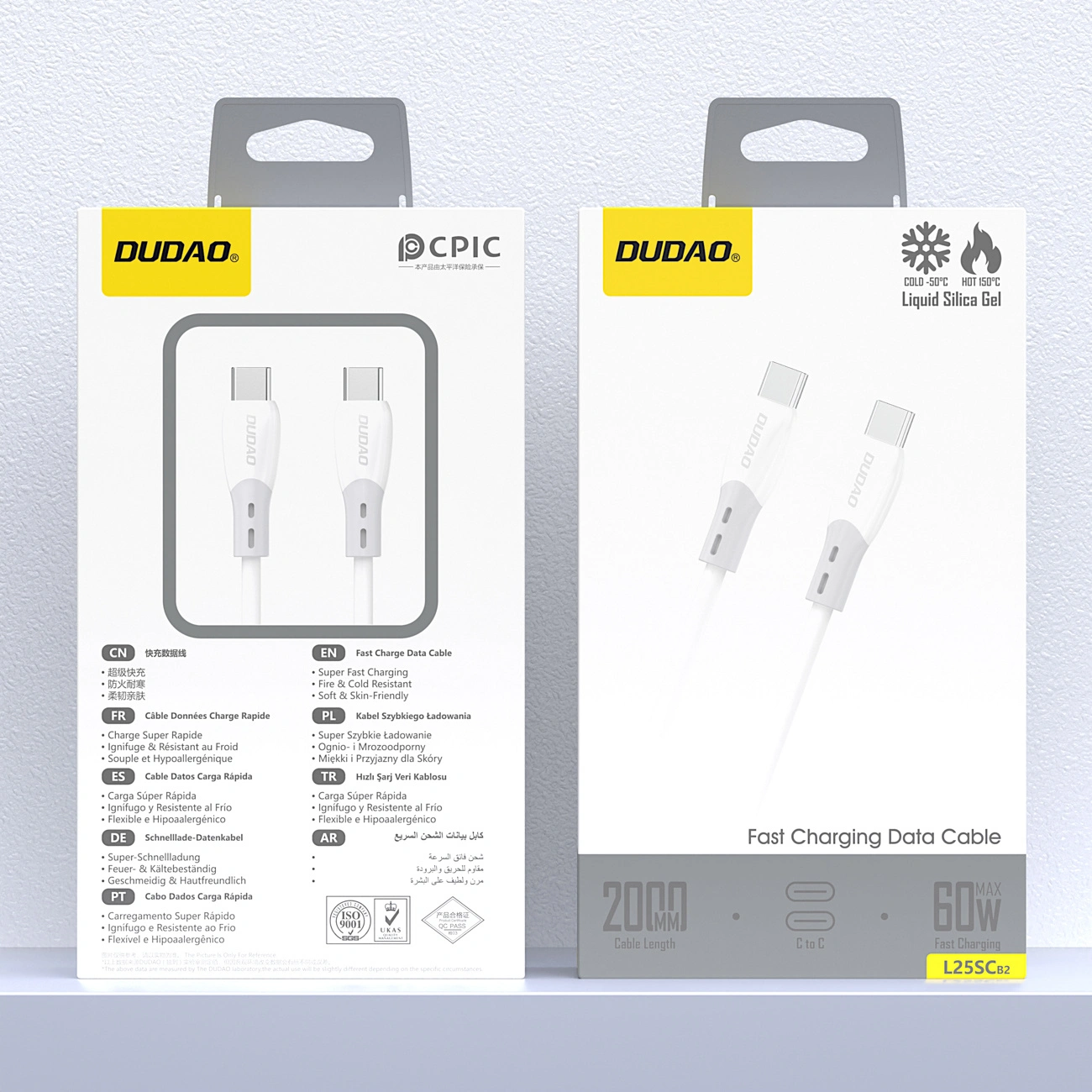 USB-C data- og ladekabel - USB-C Dudao L25SC, 60W, 1m, Hvit