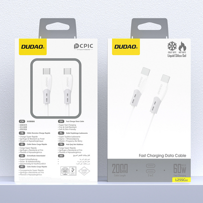 USB-C data- og ladekabel - USB-C Dudao L25SC, 60W, 1m, Hvit