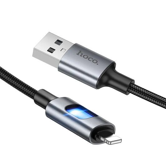 USB-A - Lightning HOCO U144 Led data- og ladekabel, 18W, 1.2m, Svart