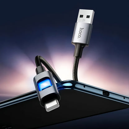 USB-A til USB-C HOCO U144 Led data- og ladekabel, 18W, 1.2m, Svart
