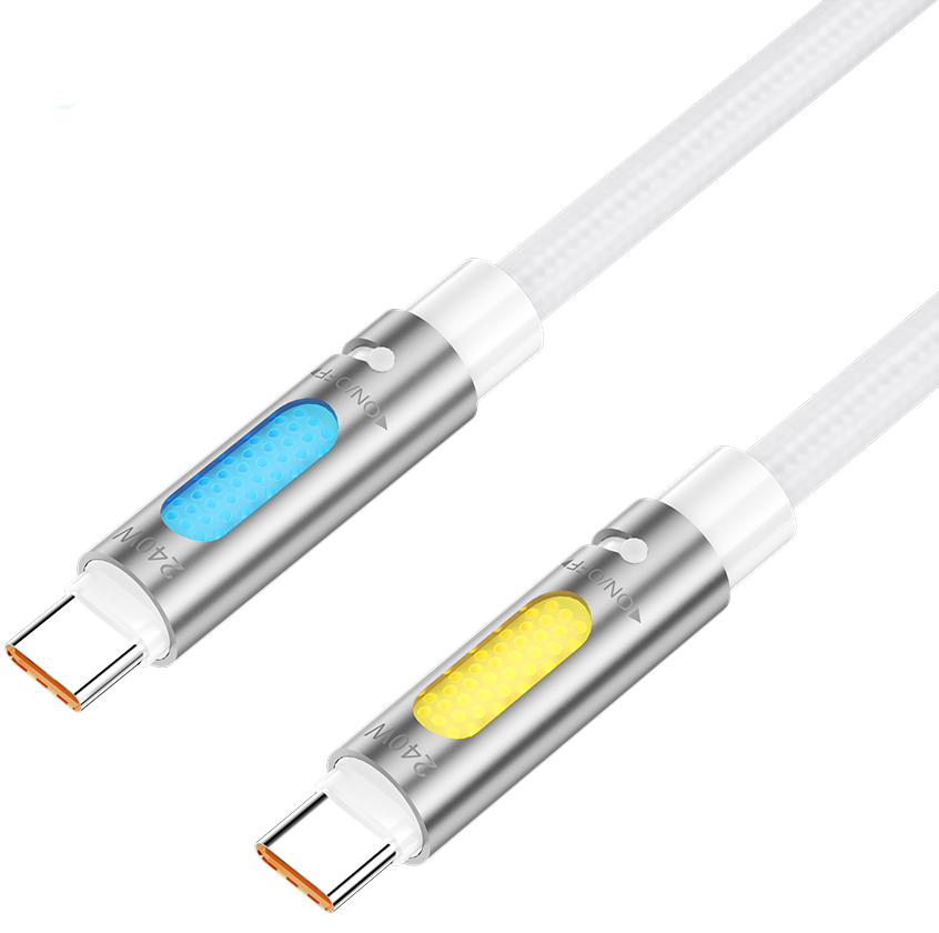 USB-C Data- og ladekabel - USB-C BWOO X325C-C Led, 240W, 1,2m, Hvit