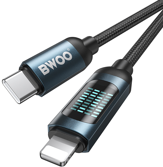 USB-C til Lightning data- og ladekabel BWOO X305 Display, 27W, 1m, svart