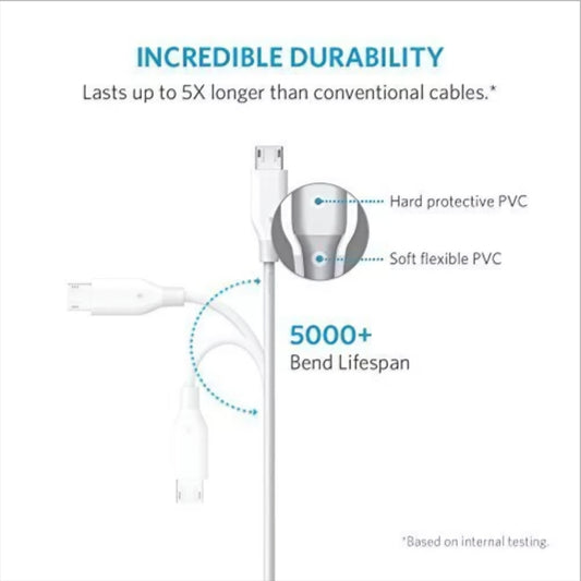 Data- og ladekabel USB-A - microUSB Anker PowerLine, 18W, 1m, Hvit A8132H21
