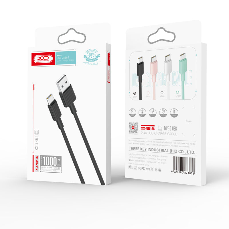 USB-A til USB-C data- og ladekabel XO Design NB156, 18W, 1m, Svart