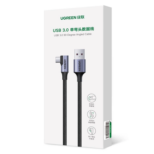 Data- og ladekabel USB-A - USB-C UGREEN US385 Vinklet, 60 W, 1 m, grå 