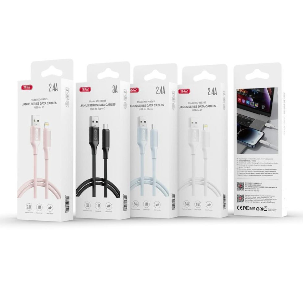 USB-A - Lightning Data- og Ladekabel XO Design NB265, 12W, 1m, Rosa