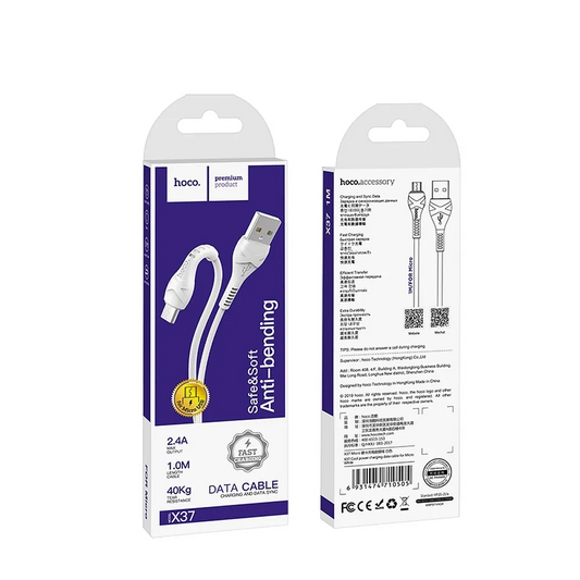 USB-A til microUSB data- og ladekabel HOCO X37, 18W, 1m, Hvit