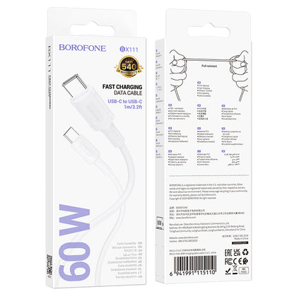 USB-C data- og ladekabel - USB-C Borofone BX111 Feliz, 60W, 1m, hvit 