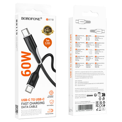USB-C Data- og Ladekabel - USB-C Borofone BX119 New, 60W, 1m, Svart