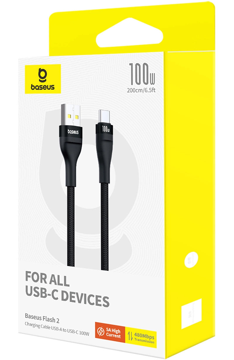 USB-A til USB-C data- og ladekabel Baseus Flash Series II, 100W, 2m, svart P10311804111-01