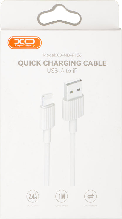 USB-A - Lightning Data og Ladekabel XO Design NB156, 18W, 1m, Hvit