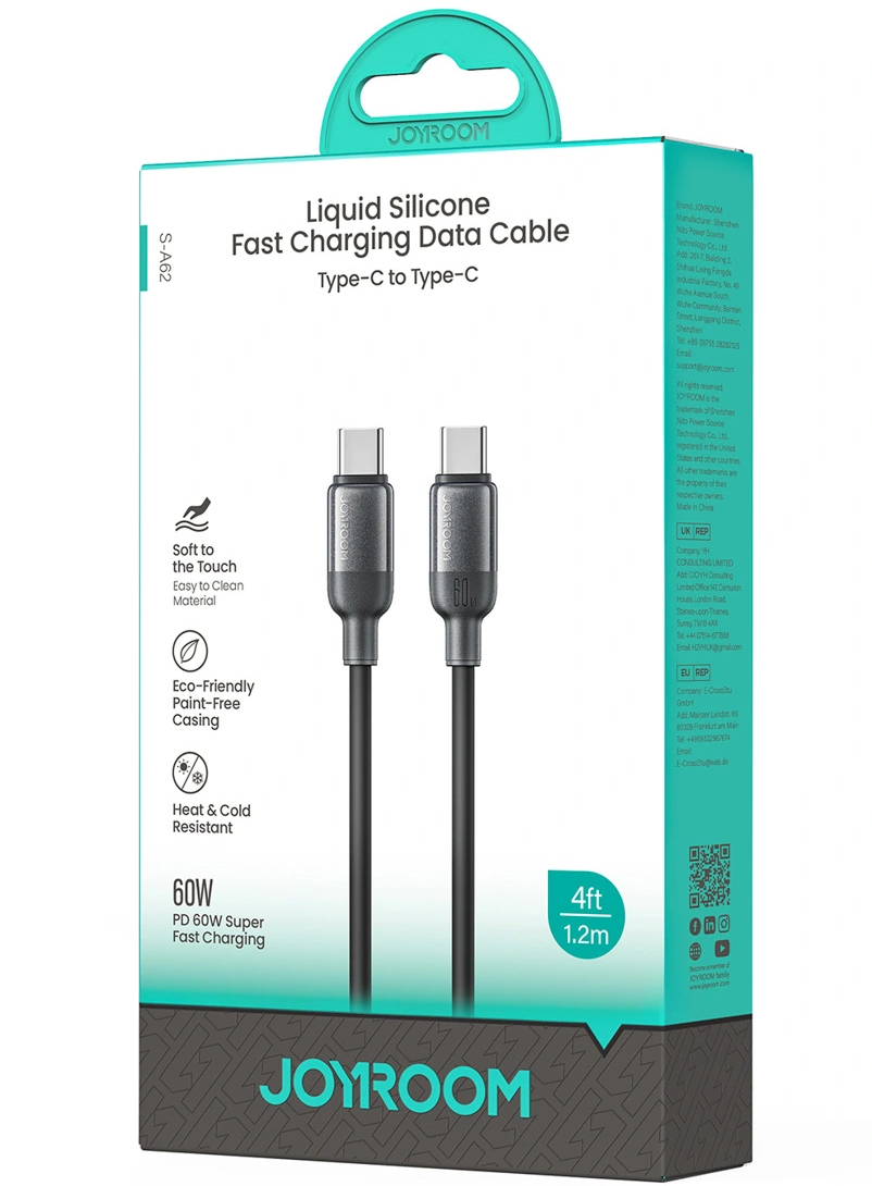 USB-C Data- og ladekabel - USB-C Joyroom S-A62 Lively, 60W, 1,2m, Svart