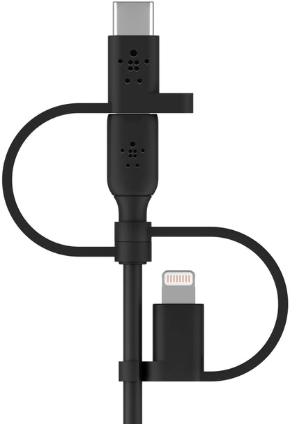 USB-A datakabel og ladekabel - Lightning / microUSB / USB-C Belkin BoostCharge, 1m, svart CAC001bt1MBK