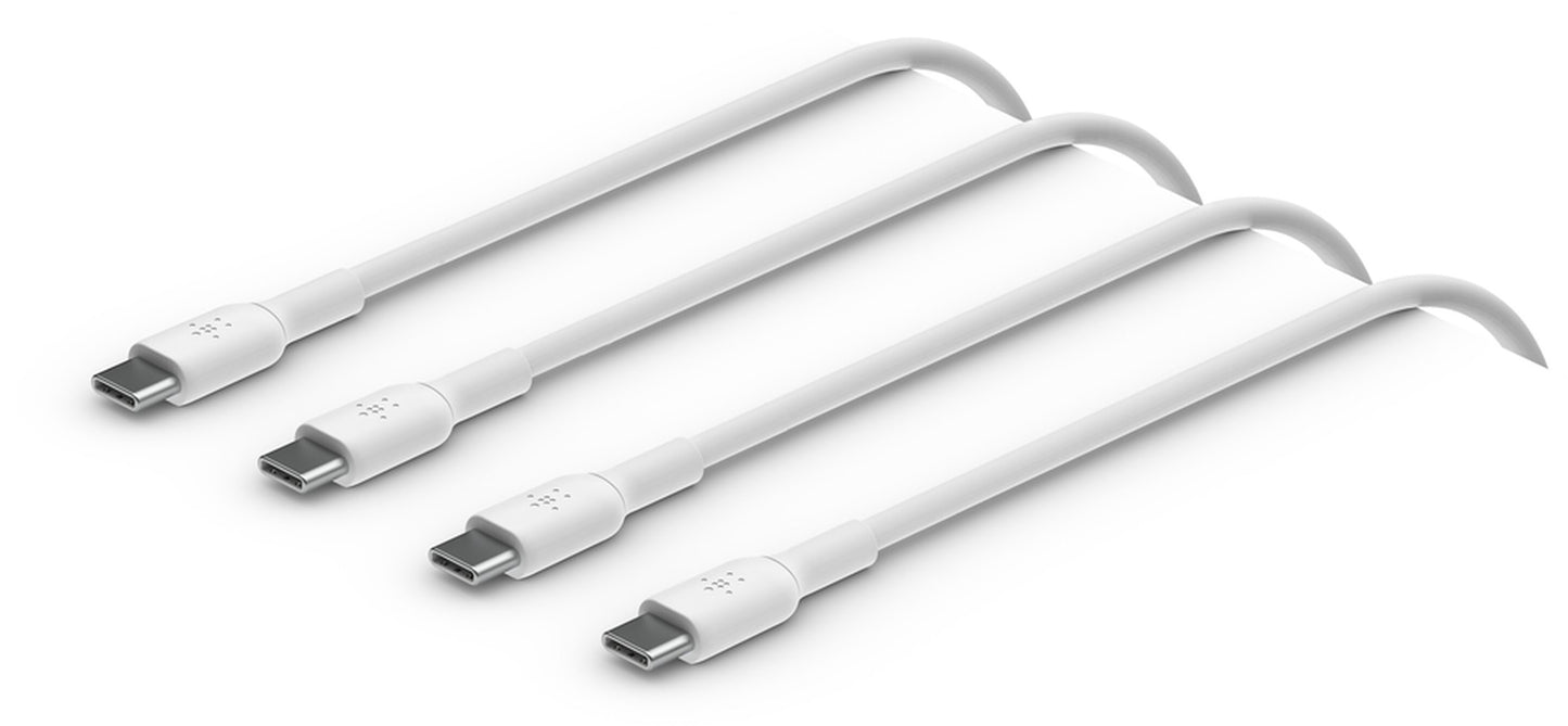 USB-C Data- og ladekabel - USB-C Belkin BoostCharge, 60W, 1m, Sett med 2 stk, Hvit CAB003bt1MWH2PK