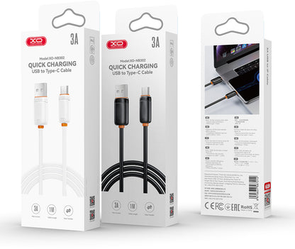 USB-A til USB-C data- og ladekabel XO Design NB302, 18W, 1m, hvit