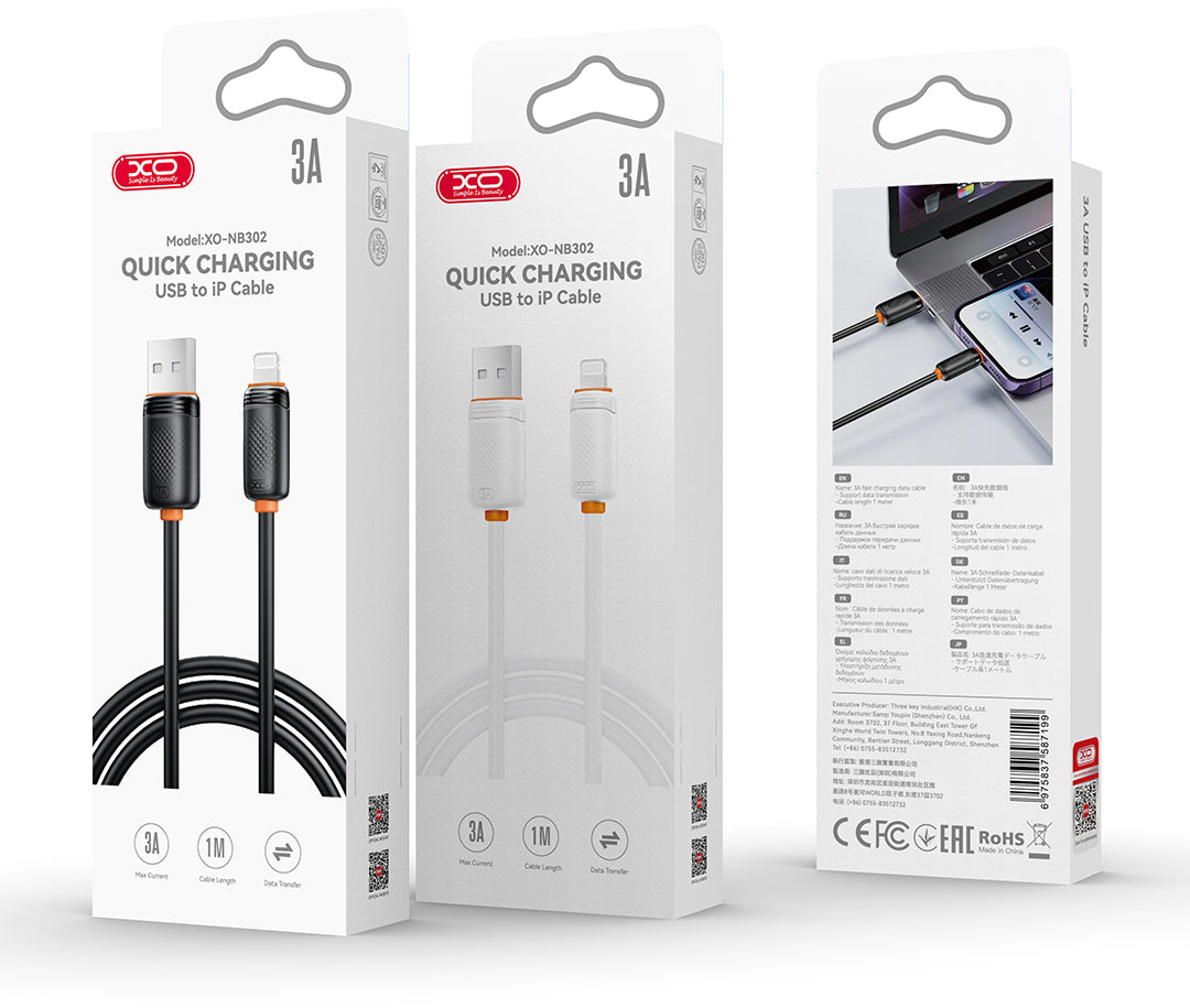 USB-A til USB-C data- og ladekabel XO Design NB302, 18W, 1m, svart