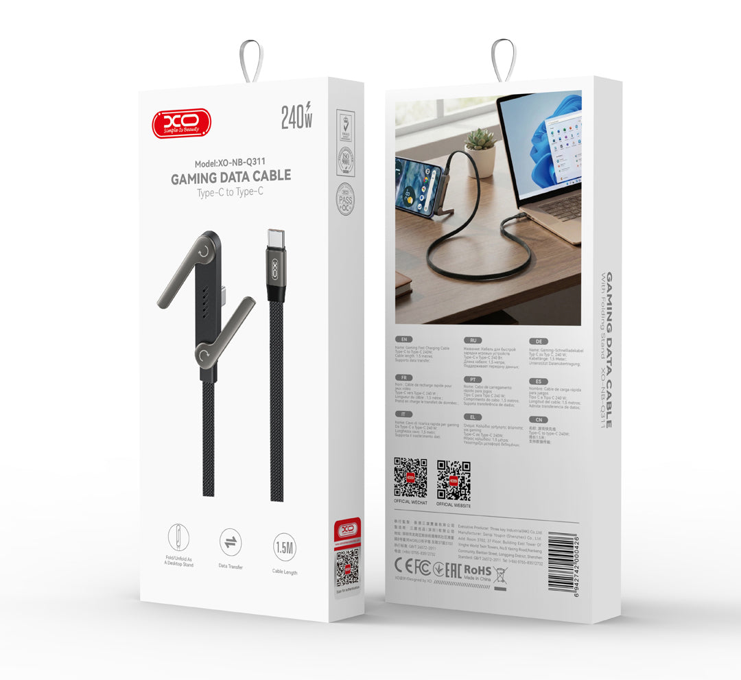 USB-C Data- og ladekabel - USB-C XO Design NB-Q311, 240W, 1,5m, Svart