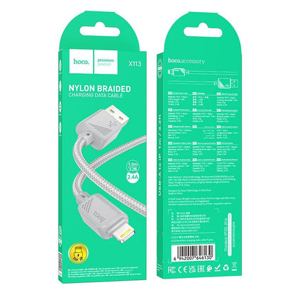 USB-A til Lightning data- og ladekabel HOCO X113, 18W, 1m, grå