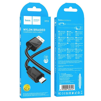 USB-A til microUSB datakabel og ladekabel HOCO X113, 18W, 1m, svart