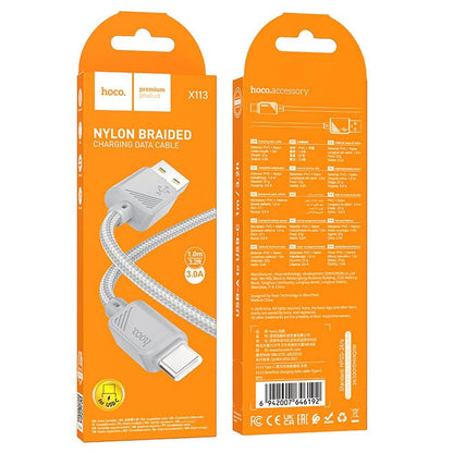 USB-A til USB-C datakabel og ladekabel HOCO X113, 18W, 1m, Grå