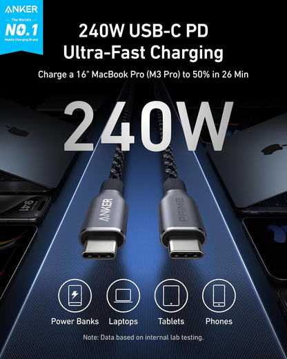 Anker Prime USB-C til USB-C data- og ladekabel, 240 W, 0,9 m, svart A88E2011