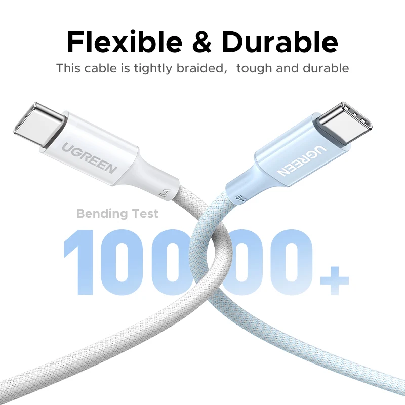 USB-C Data- og ladekabel - USB-C UGREEN L502 (35221), 100W, 2m, Hvit