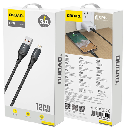 USB-A til Lightning data- og ladekabel Dudao L3SL, 30W, 1,2m, svart