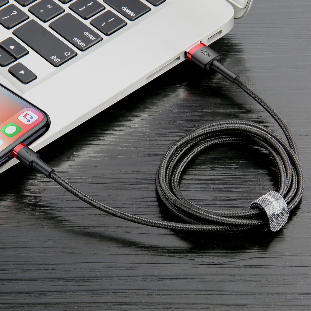 USB-A - Lightning Baseus Cafule data- og ladekabel, 18W, 3m, Rød CALKLF-R91