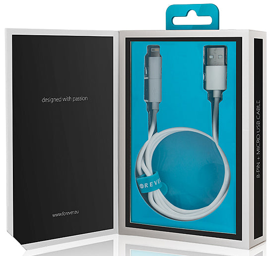 Forever MFi 2in1 USB-A - Lightning / microUSB Forever MFi 2in1, 18W, 1m, hvit