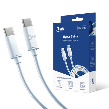 USB-C Data- og ladekabel - USB-C 3MK Hyper, 100W, 2m, Hvit