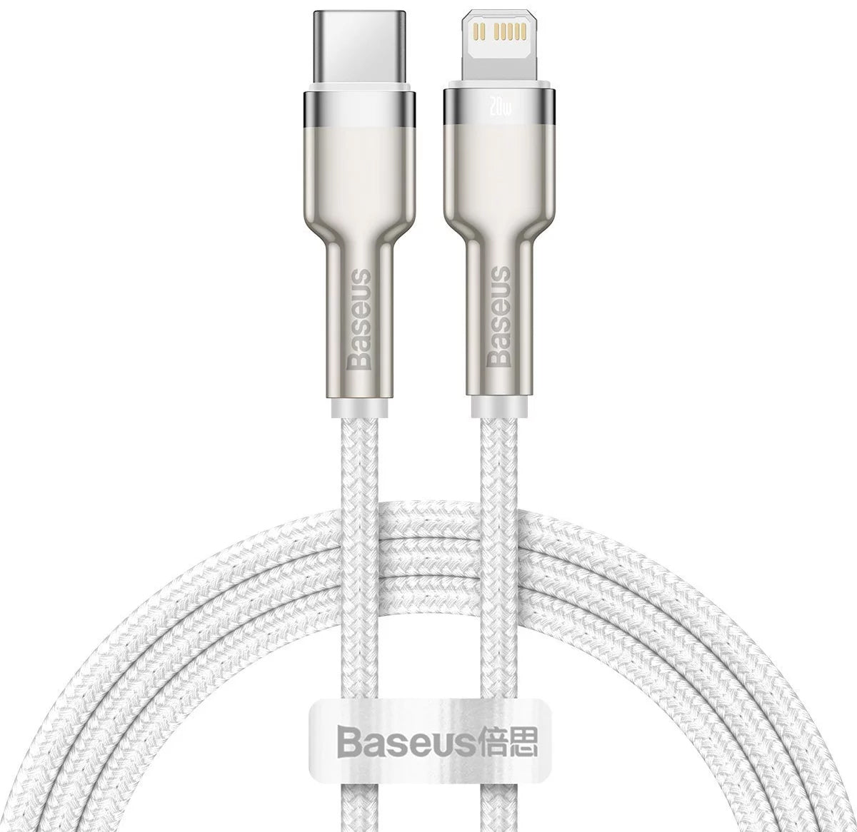 USB-C til Lightning Baseus Cafule Metal Series, 20W, 2m, Hvit CATLJK-B02