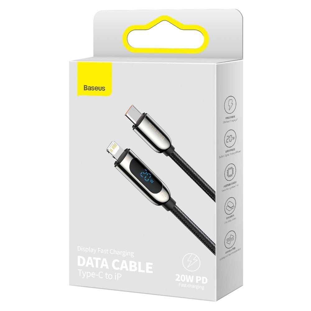 USB-C - Lightning Baseus Display hurtigladingskabel for data og lading, 20 W, 2 m, svart CATLSK-A01 