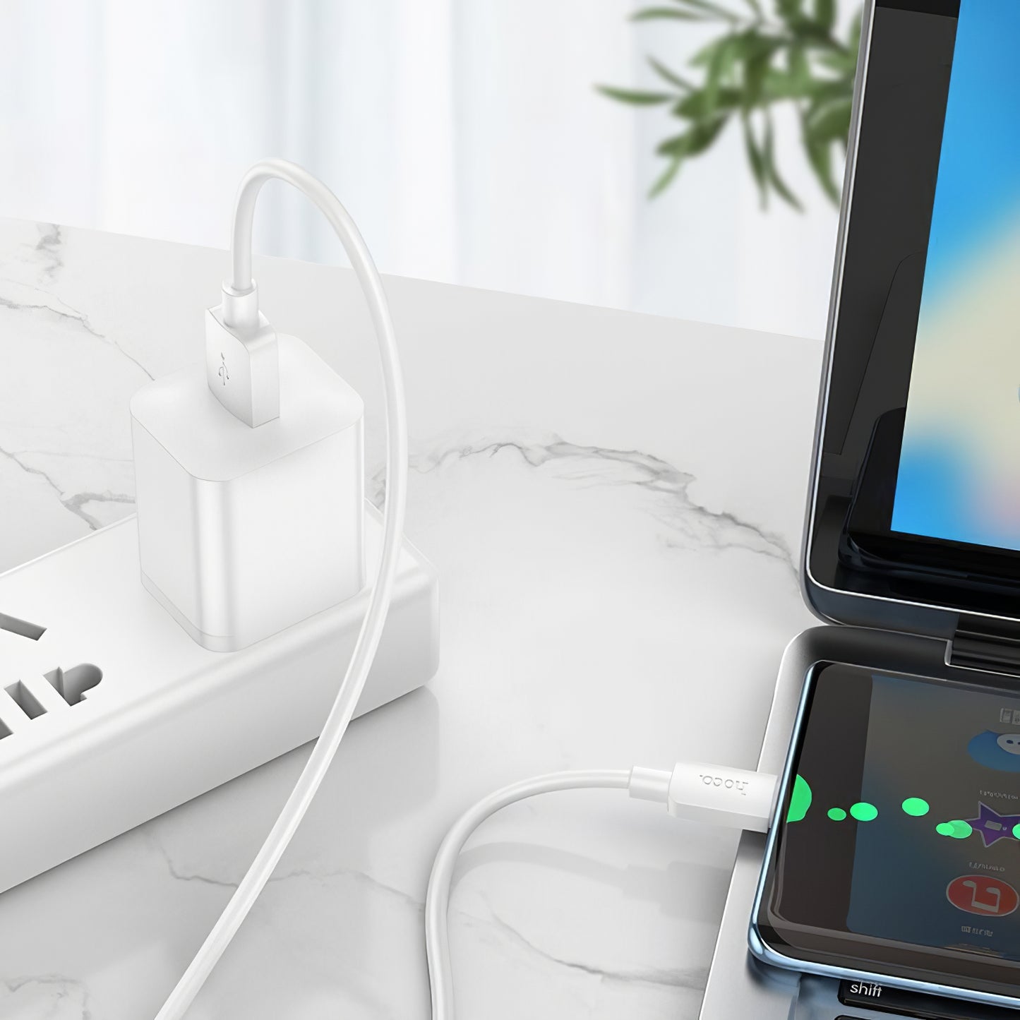 USB-A - USB-C HOCO X96 data- og ladekabel, 27W, 1m, Hvit