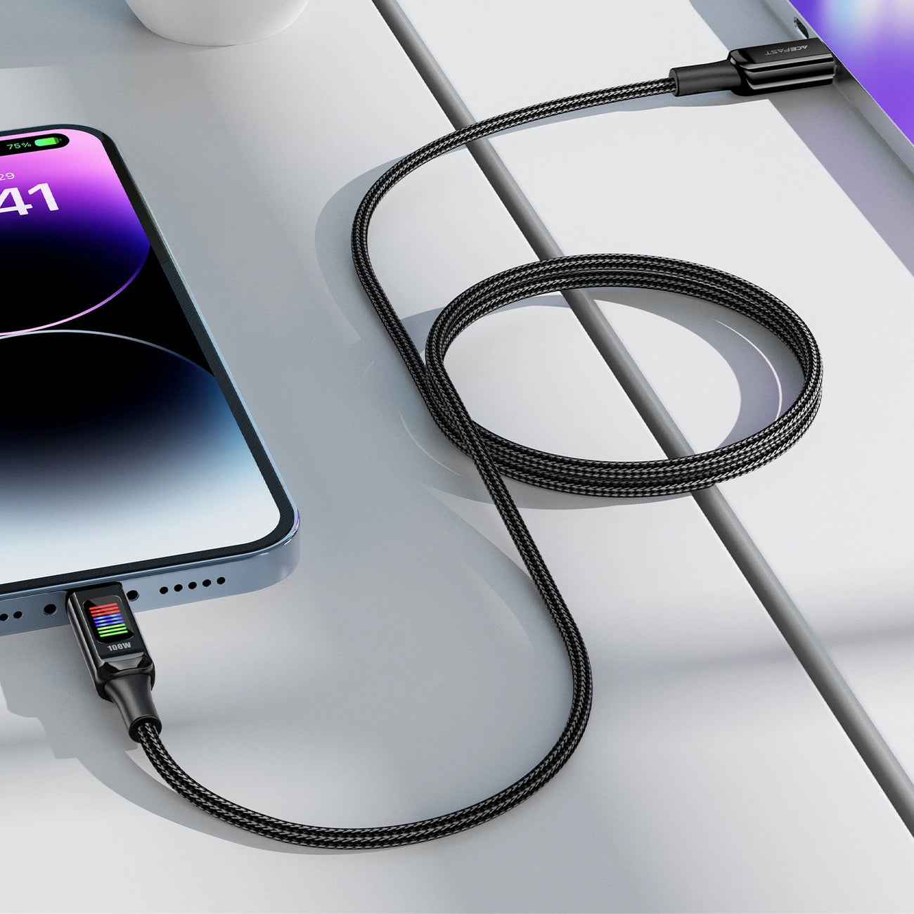 USB-C data- og ladekabel - USB-C Acefast C7-03, 100W, 1.2m, Svart