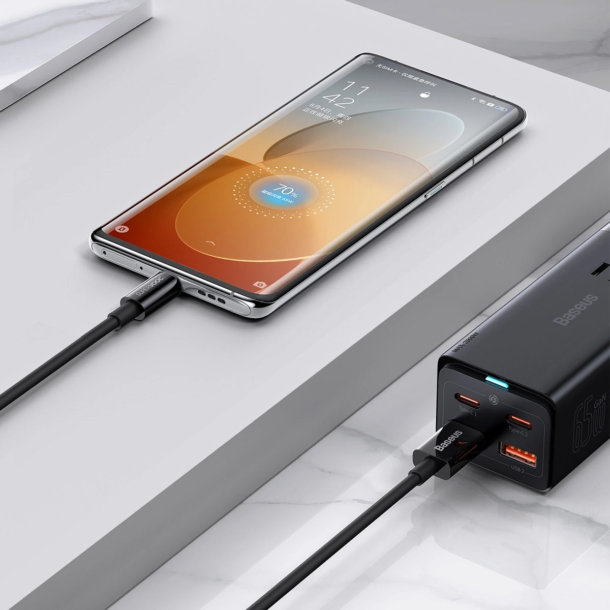 USB-A til USB-C data- og ladekabel Baseus Superior Series, 65W, 2m, Svart CAYS001001