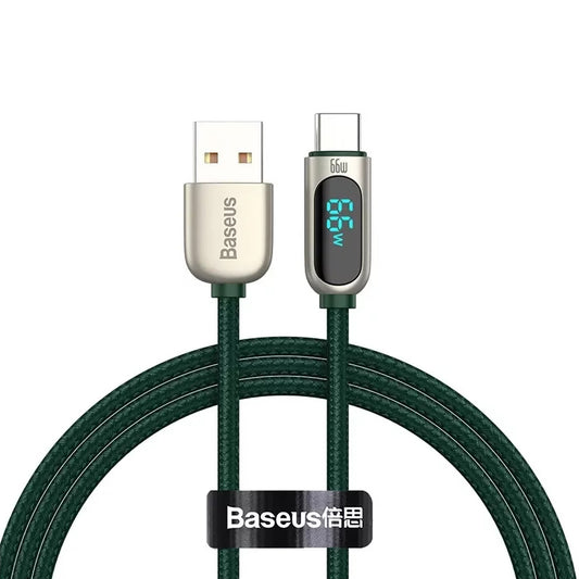 USB-A til USB-C Baseus Display data- og ladekabel, 66W, 1m, Grønn CASX020006