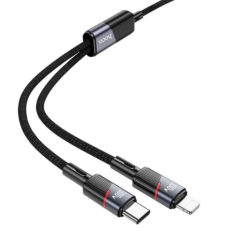 USB-C - Lightning / USB-C HOCO U139 2in1 data- og ladekabel, 100W, 1.2m, Svart