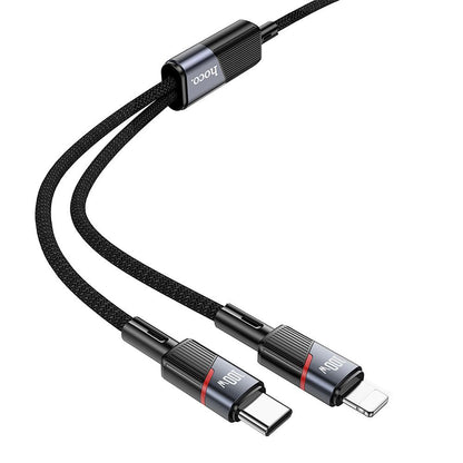 USB-C - Lightning / USB-C HOCO U139 2in1 data- og ladekabel, 100W, 1.2m, Svart