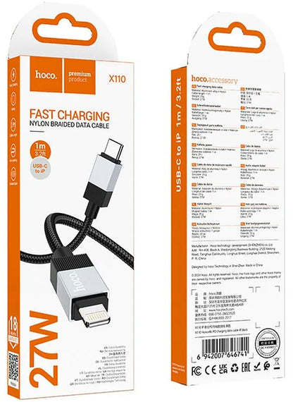 USB-C - Lightning Data- og Ladekabel HOCO X110, 27W, 1m, Svart