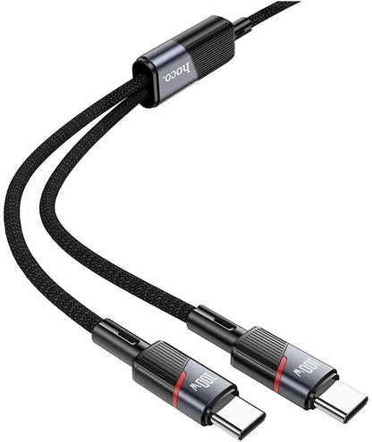USB-C data- og ladekabel - 2 x USB-C HOCO U139 2in1, 100W, 1.2m, Svart