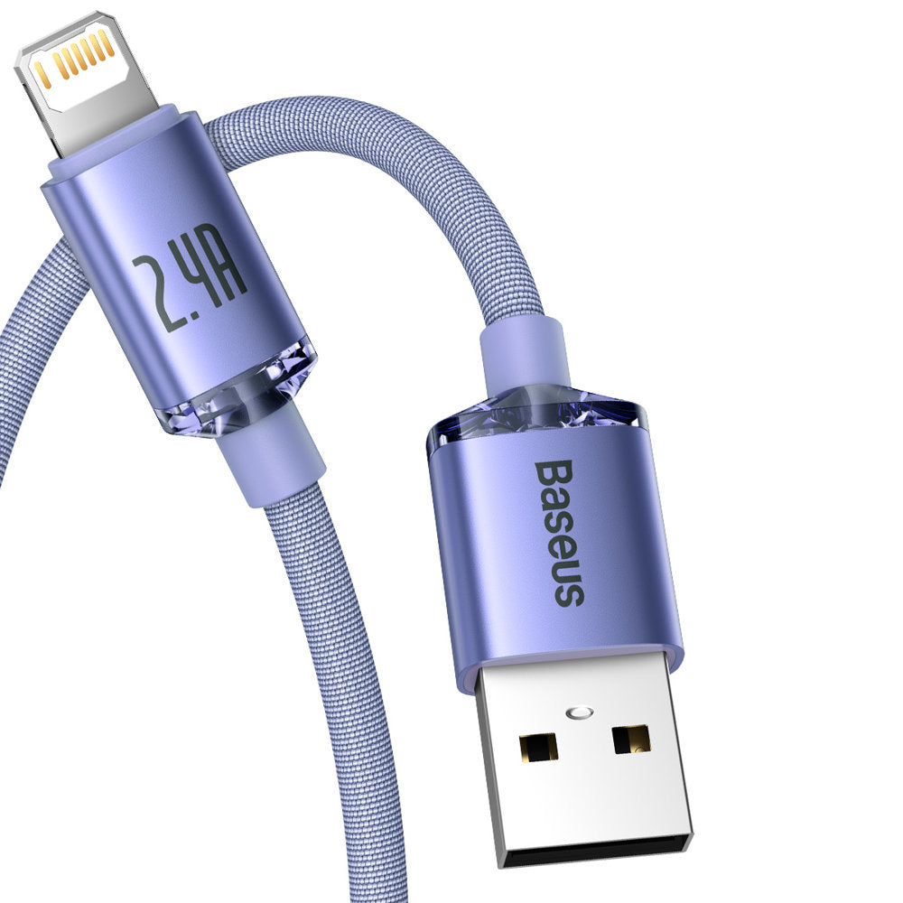 USB-A - Lightning Baseus Crystal Shine Series data- og ladekabel, 18W, 2m, Lilla CAJY000105